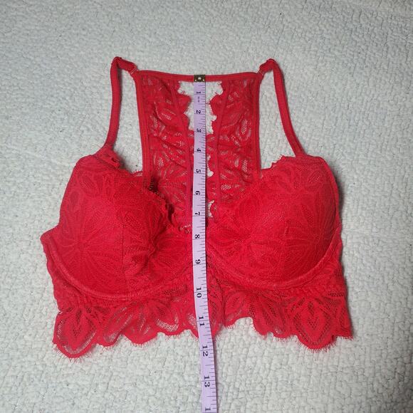 PINK Victoria's Secret Red Racerback Date Lightly Lined Bralette Size XS Lace - Picture 6 of 12